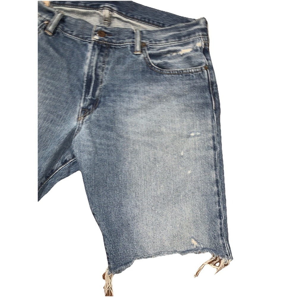 VTG Polo Ralph Lauren Mens 36 Denim Shorts‎ Raw Hem Blue Medium Wash Cut Off - Picture 2 of 14